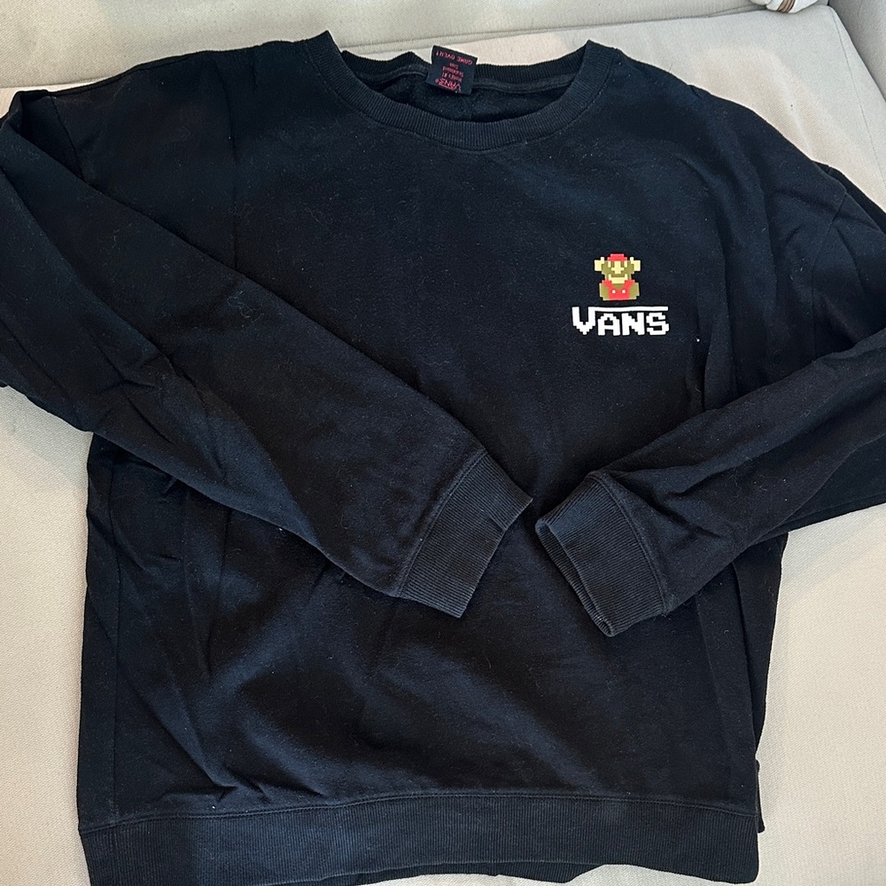 Vans Nintendo Black Crewneck Sweater with Mario Graphic